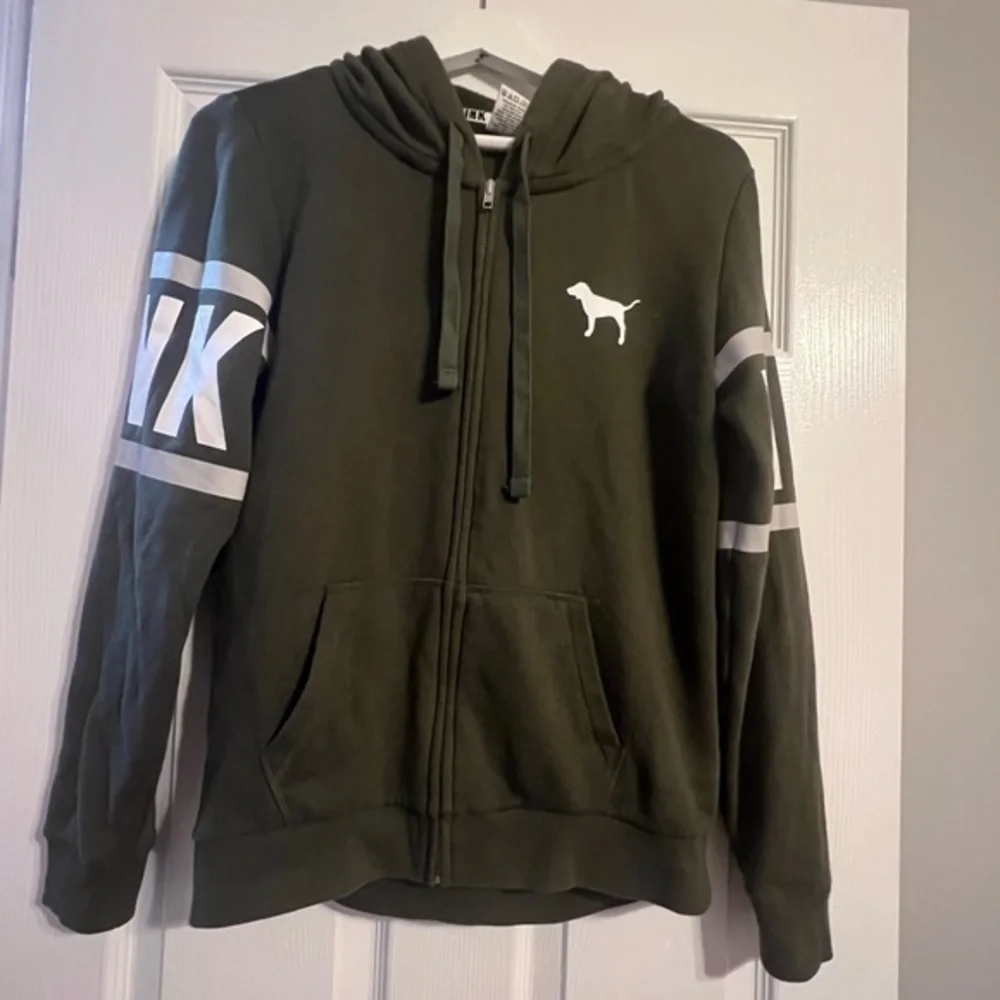 PINK Victoria Secret olive green zip up hoody size XS